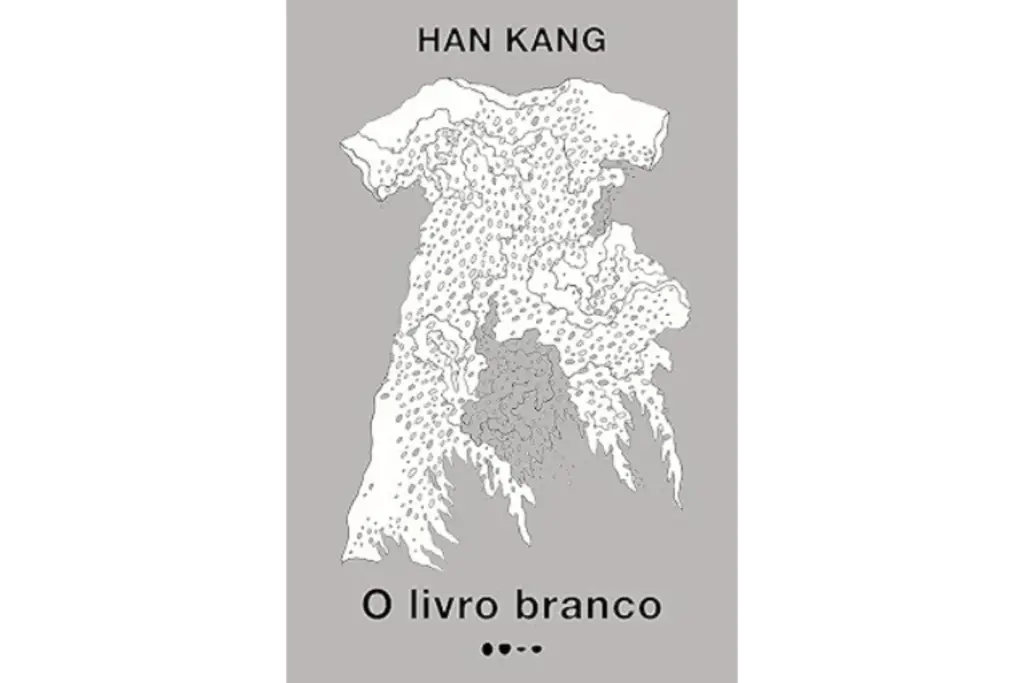 Capa do livro "O Livro Branco" de Han Kang, com uma ilustração em preto e branco que simboliza a ausência e o silêncio.